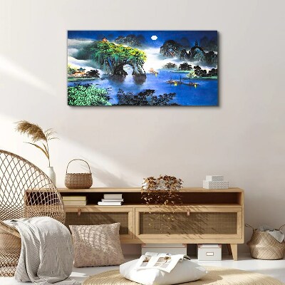 Obraz Canvas Spokojny pejzaż nocny z górami