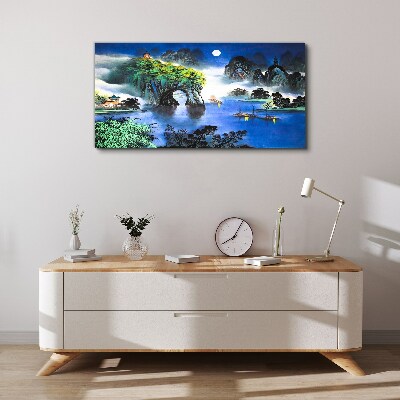 Obraz Canvas Spokojny pejzaż nocny z górami