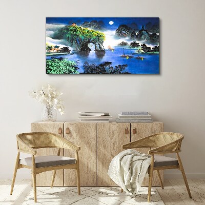 Obraz Canvas Spokojny pejzaż nocny z górami