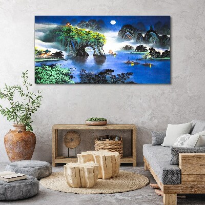 Obraz Canvas Spokojny pejzaż nocny z górami