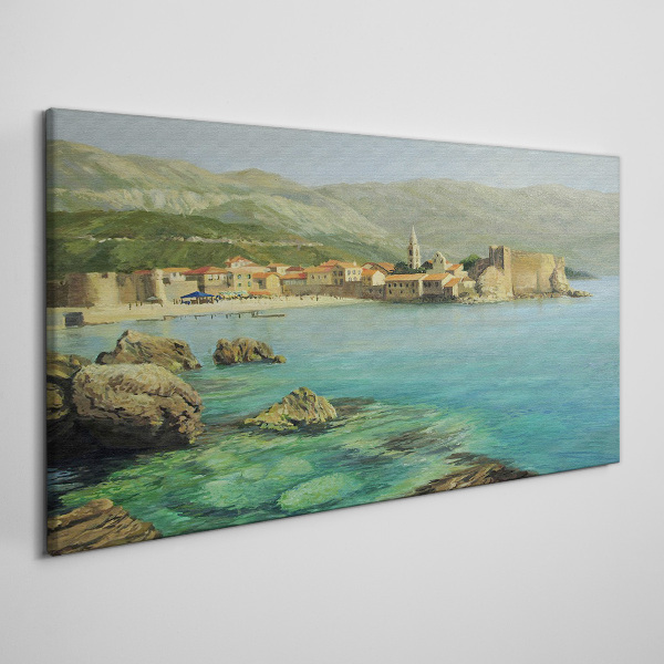 Obraz Canvas Krajobraz nadmorski z górskimi wzgórzami