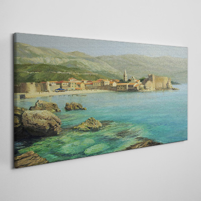 Obraz Canvas Krajobraz nadmorski z górskimi wzgórzami