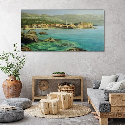 Obraz Canvas Krajobraz nadmorski z górskimi wzgórzami