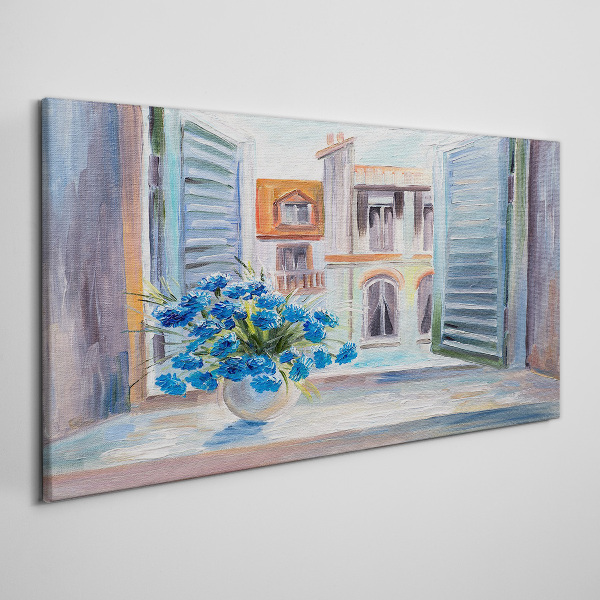 Obraz Canvas Kwiaty przy otwartym oknie