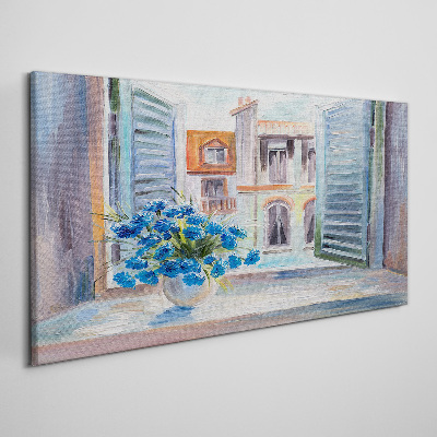 Obraz Canvas Kwiaty przy otwartym oknie