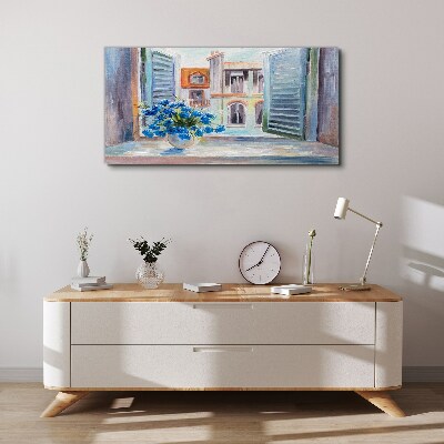 Obraz Canvas Kwiaty przy otwartym oknie