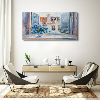 Obraz Canvas Kwiaty przy otwartym oknie