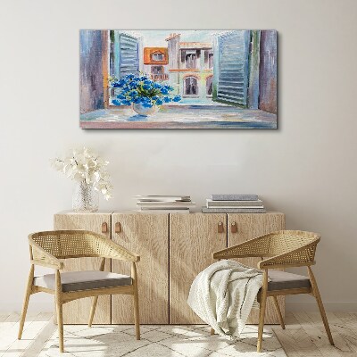 Obraz Canvas Kwiaty przy otwartym oknie