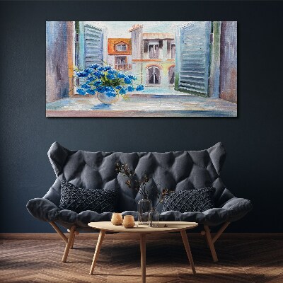 Obraz Canvas Kwiaty przy otwartym oknie