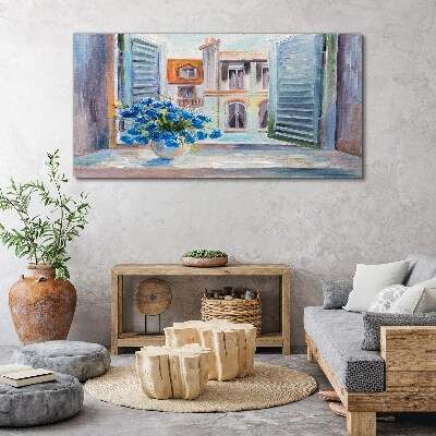 Obraz Canvas Kwiaty przy otwartym oknie