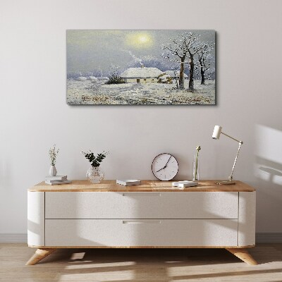 Obraz Canvas zima wieś chaty drzewa