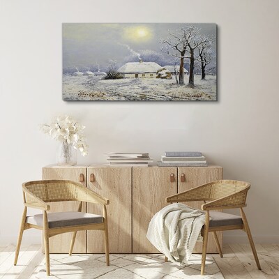 Obraz Canvas zima wieś chaty drzewa
