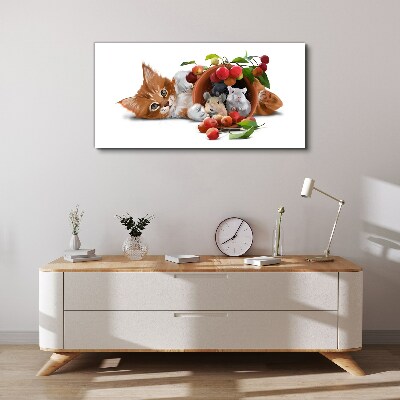 Obraz na Płótnie Obraz Szkło zwierzęta kot szczury owoce