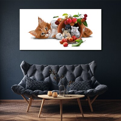 Obraz na Płótnie Obraz Szkło zwierzęta kot szczury owoce