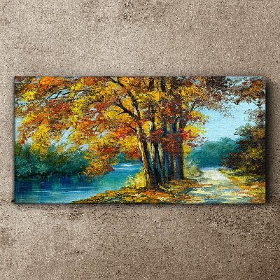 Obraz Canvas las rzeka drzewa liście