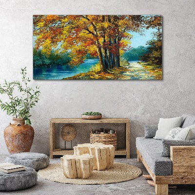 Obraz Canvas las rzeka drzewa liście