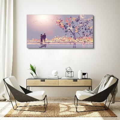 Obraz Canvas Romantyczny spacer o zachodzie słońca