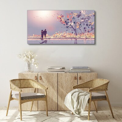 Obraz Canvas Romantyczny spacer o zachodzie słońca