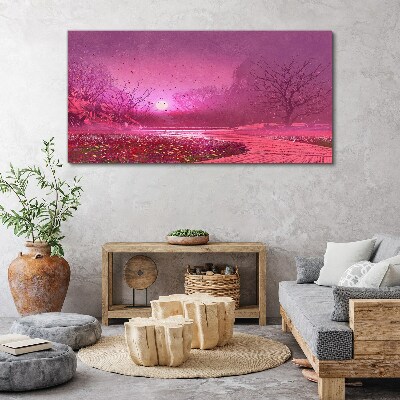 Obraz Canvas Różowa mgła nad wiosennym krajobrazem