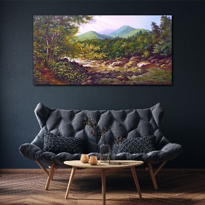 Obraz na Płótnie las rzeka kamienie góry