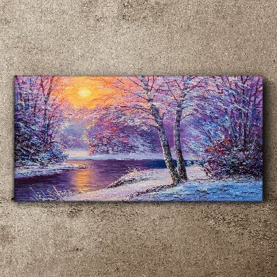 Obraz na Płótnie zima las rzeka zachód słońca
