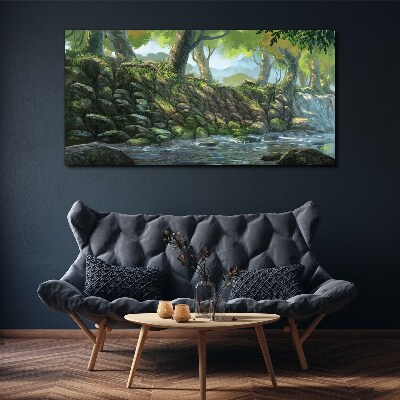 Obraz Canvas las rzeka kamienie