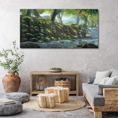 Obraz Canvas las rzeka kamienie