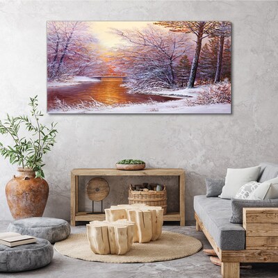 Obraz na Płótnie malarstwo zima drzewa