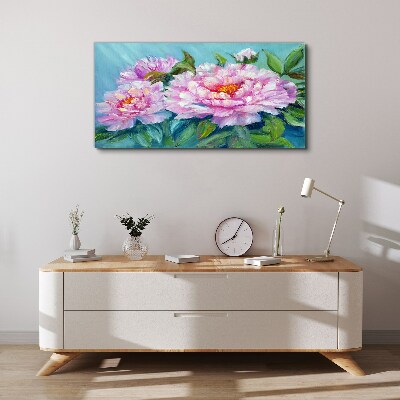 Obraz Canvas Różowe piwonie na błękitnym tle
