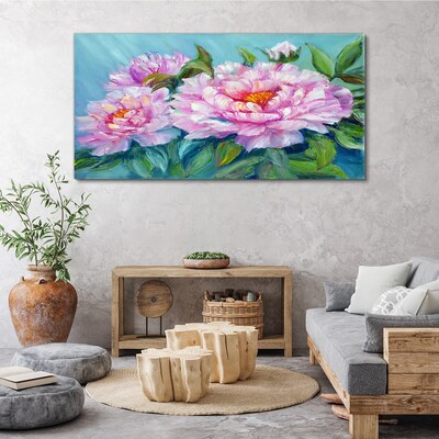 Obraz Canvas Różowe piwonie na błękitnym tle
