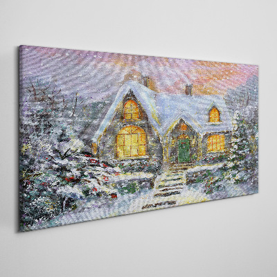 Obraz Canvas Zimowy pejzaż z domkiem w lesie