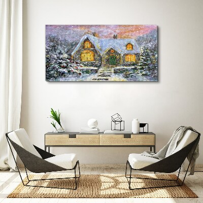 Obraz Canvas Zimowy pejzaż z domkiem w lesie