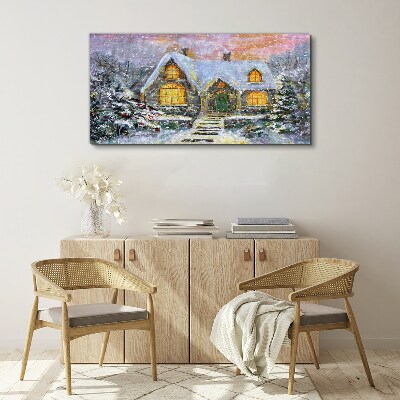 Obraz Canvas Zimowy pejzaż z domkiem w lesie