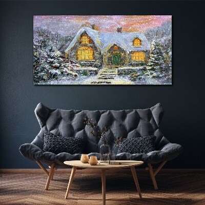 Obraz Canvas Zimowy pejzaż z domkiem w lesie