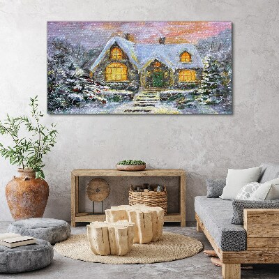 Obraz Canvas Zimowy pejzaż z domkiem w lesie