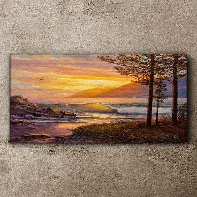Obraz Canvas drzewa fale zachód słońca