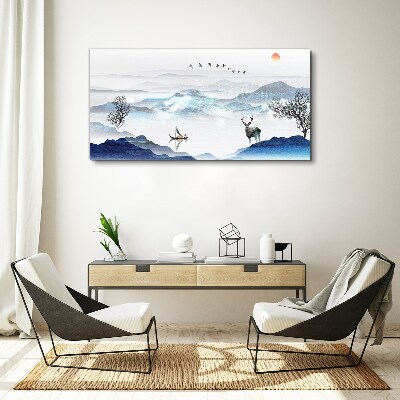 Obraz Canvas Spokojny pejzaż górski z jeleniem