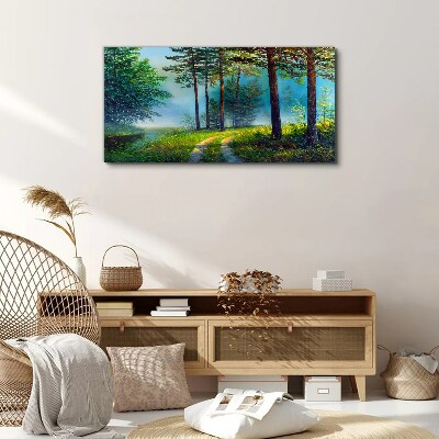 Obraz Canvas Leśna ścieżka w porannej mgle