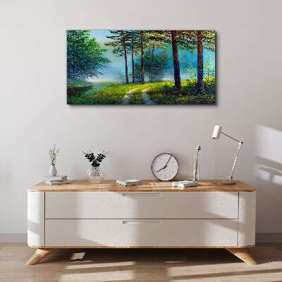 Obraz Canvas Leśna ścieżka w porannej mgle