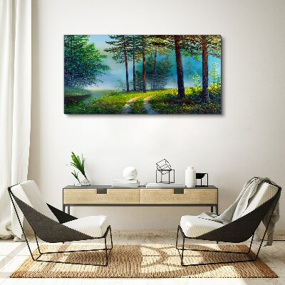 Obraz Canvas Leśna ścieżka w porannej mgle