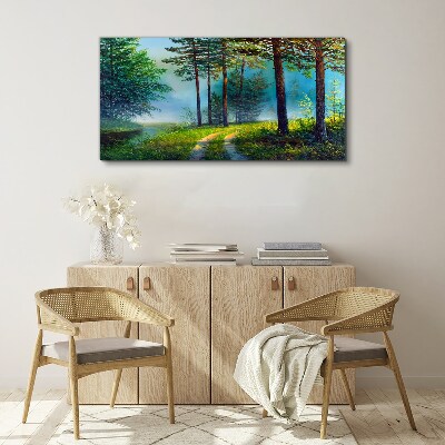 Obraz Canvas Leśna ścieżka w porannej mgle
