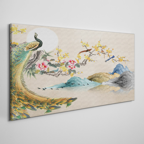Obraz Canvas Peacock in Blooming Landscape