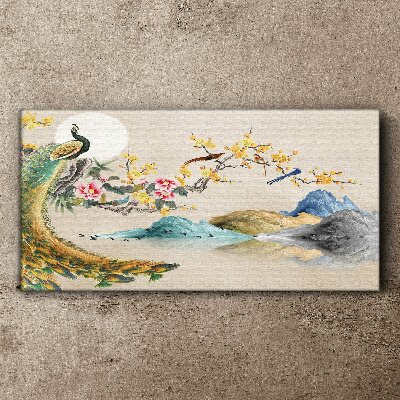 Obraz Canvas Peacock in Blooming Landscape