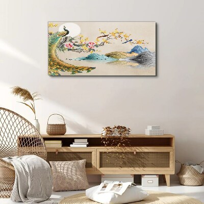 Obraz Canvas Peacock in Blooming Landscape