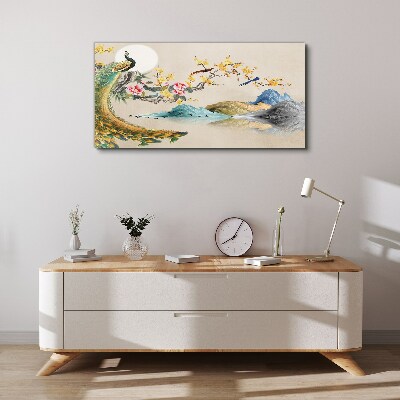Obraz Canvas Peacock in Blooming Landscape