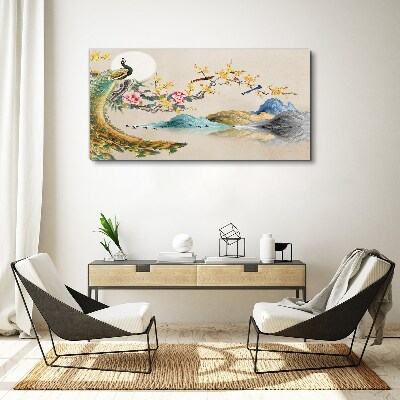 Obraz Canvas Peacock in Blooming Landscape