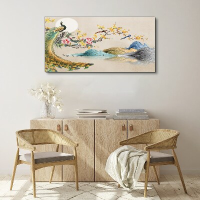 Obraz Canvas Peacock in Blooming Landscape