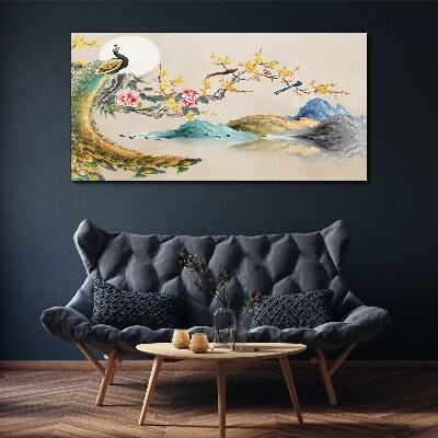 Obraz Canvas Peacock in Blooming Landscape