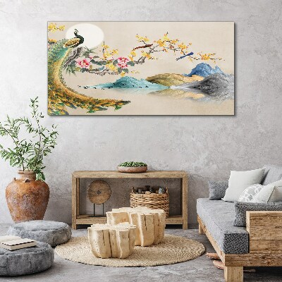 Obraz Canvas Peacock in Blooming Landscape