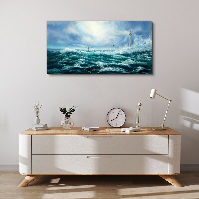 Obraz na Płótnie burza fale latarnia morska